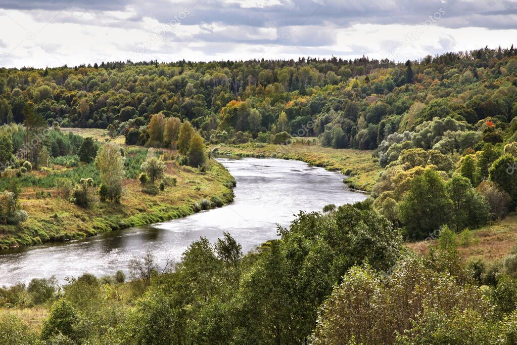Ugra River in Nikola-Lenivets village. Kaluga oblast. Russia