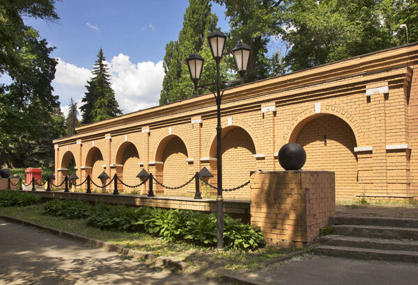 Drinking fountains of Lipetsk mineral water at Lower park in Lipetsk. Russia