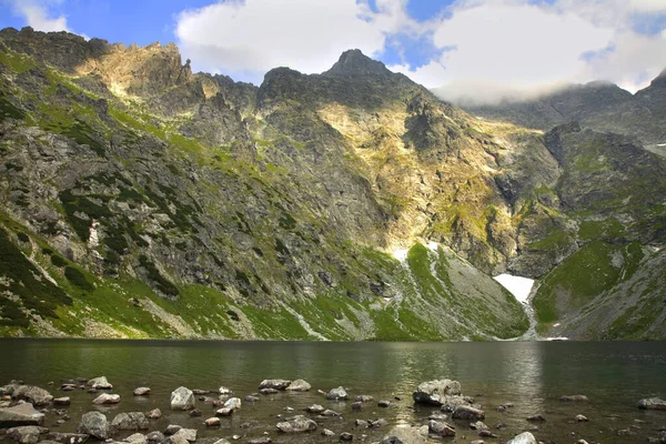 Lago Negro Abaixo Monte Rysy Czarny Staw Pod Rysami Perto — Fotografia de Stock