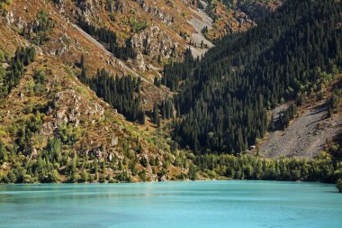 Issyk Gölü manzarası. Kazakistan