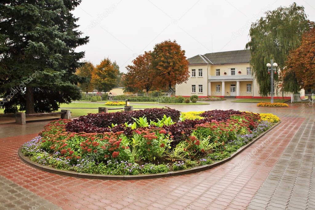 Flowerbed at square in  Baranovichi. Belarus