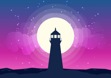 Deniz feneri siluet vektör Moonlight