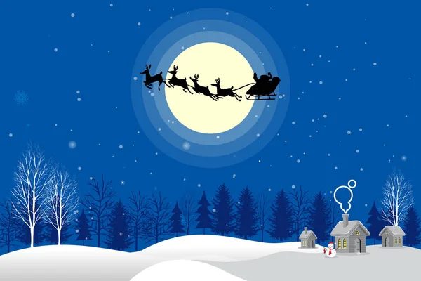 Babbo Natale silhouette vettore chiaro di luna — Vettoriale Stock