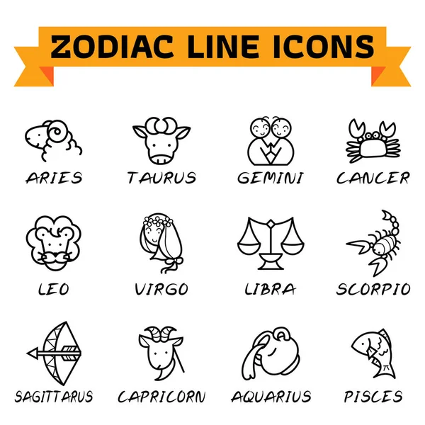 Zodiac Signs Thin Line Style White Background Set Modern Vector — Stock Vector