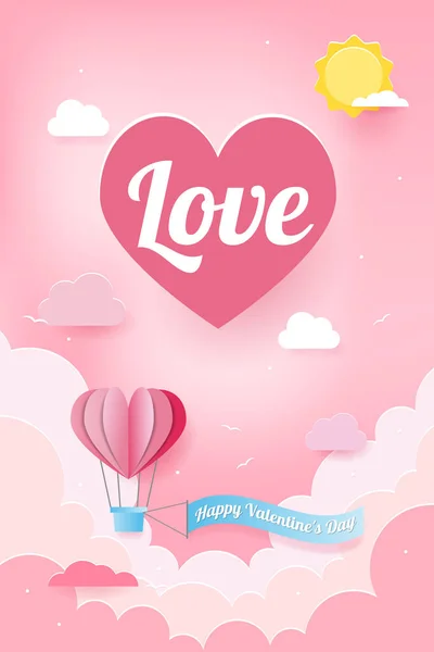 Ilustracja Miłość Walentynki Serce Balon Szczęśliwych Walentynek Baner Stylu Sztuki — Wektor stockowy