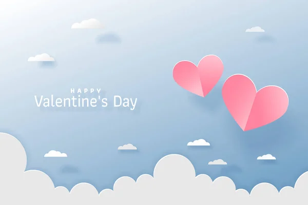 Buon San Valentino Biglietto Auguri Stile Carta Tagliata Due Origami — Vettoriale Stock