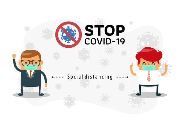 Soziale Distanzierung Raum Zwischen Geschäftsleuten Die Verbreitung Des Covid Virus — Stockvektor