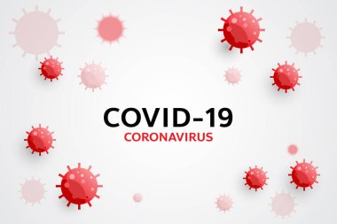 Coronavirus hastalığı COVID-19 enfeksiyonu tipografi ve kopya alanı ile tıbbi. Beyaz arka planda COVID 19 yazılıydı. Covid-19 pandemik küresel uyarı, kırmızı koronavirüs sembolü ve ikon vektör çizimi.