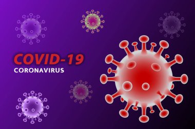 Coronavirus hastalığı COVID-19 enfeksiyonu tipografi ve kopya alanı ile tıbbi. Covid-19 pandemik küresel uyarı, kırmızı koronavirüs sembolü ve ikon vektör çizimi.
