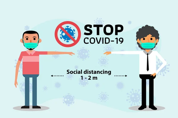 Soziale Distanzierung Raum Zwischen Geschäftsleuten Die Verbreitung Des Covid Virus — Stockvektor