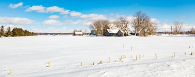 Doğada karla kaplı evin manzaralı görüntüsü.