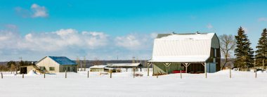 Doğada karla kaplı evin manzaralı görüntüsü.