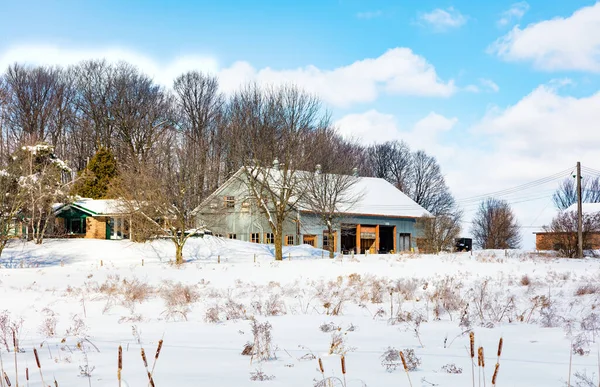 Vue Panoramique Maison Couverte Neige Sur Nature — Photo