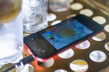 Bir cep telefonu kuvözdeki tavuk embriyosunu fotoğraflıyor..