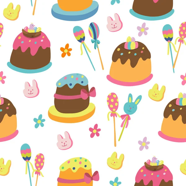 Vector Seamless Patterns Easter Cakes Decorated Colorful Glaze Sweet Baby — 图库矢量图片