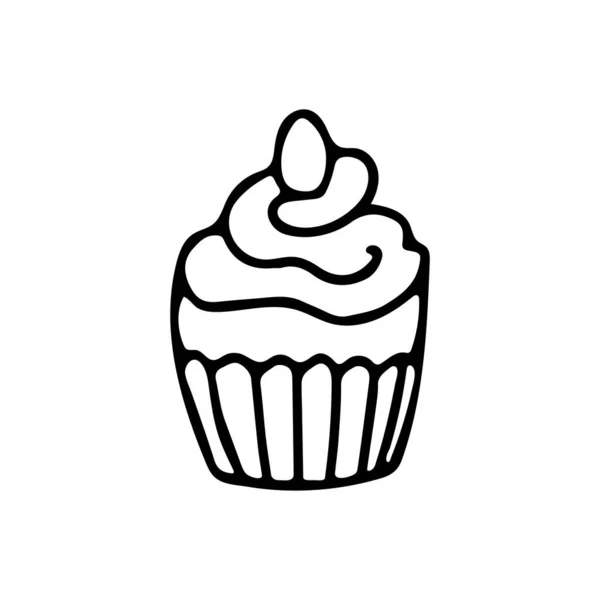 Πασχαλινό Cupcake Διακοσμημένο Κρέμα Και Ένα Μικρό Αυγό Στυλ Doodle — Διανυσματικό Αρχείο