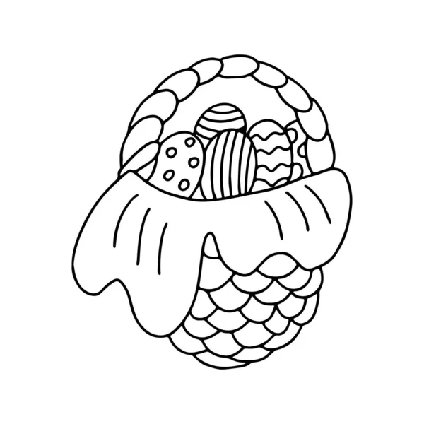 Векторная Иллюстрация Хорошей Плетеной Корзины Пасхальными Яйцами Белом Фоне Отлично — стоковый вектор
