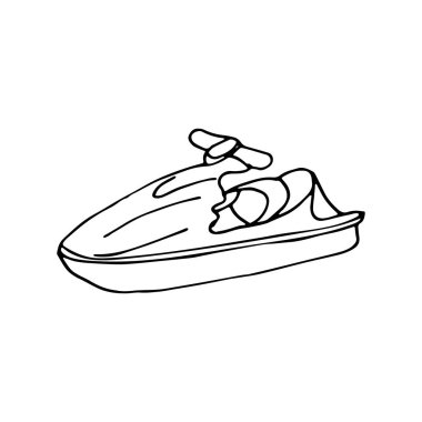 Su scooter 'ı karalama tarzında. Beyaz arka planda siyah mürekkeple el çizimi vektör çizimi. İzole edilmiş dış hat.