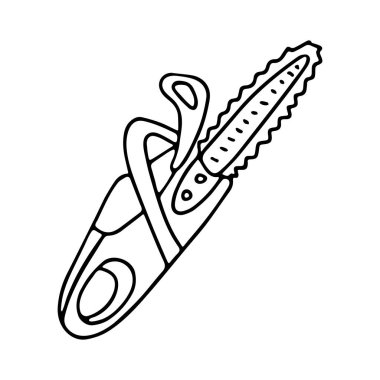 Zincir testeresi karalama stilinde. İzole edilmiş dış hat. Beyaz arkaplanda siyah mürekkeple el çizimi vektör çizimi.