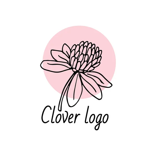 Логотип Clover Шаблон Гарною Квіткою Конюшини Trifolium Pratse Каракулі Рожевому — стоковий вектор