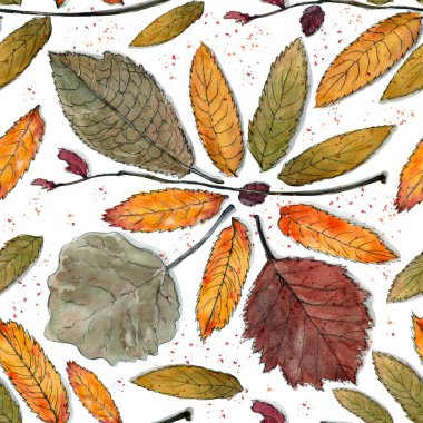 Sonbahar suluboya desenli, güzel renkli yapraklı. Kumaş tasarımı için harika.