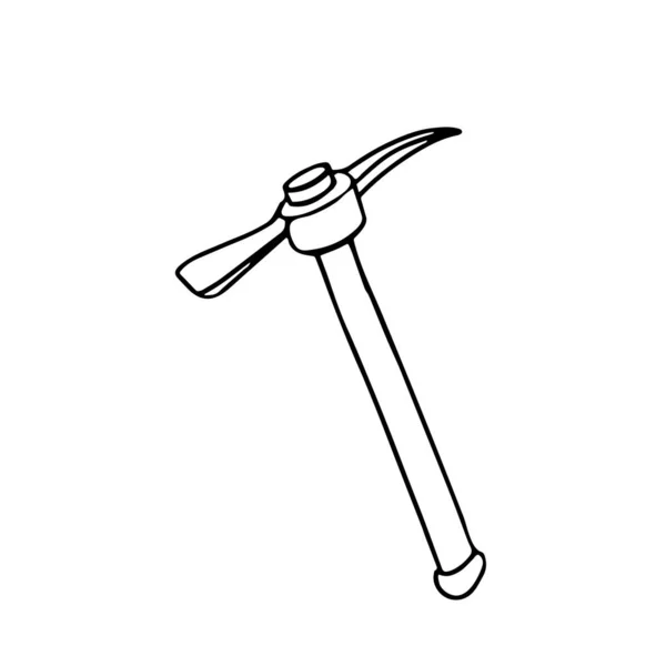 Pickaxe Doodle Style Isolated Outline Hand Drawn Vector Illustration Black — Stock Vector