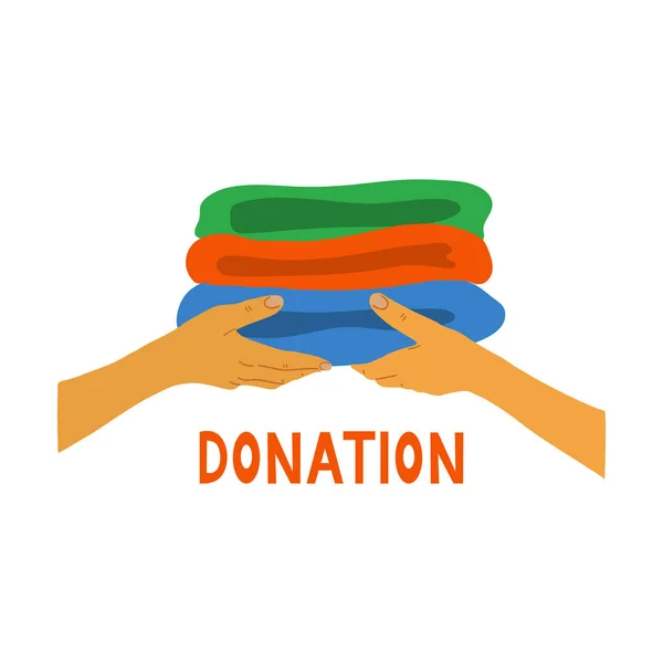 Plantilla Logotipo Donación Manos Dando Recibiendo Ropa Sobre Fondo Blanco — Vector de stock