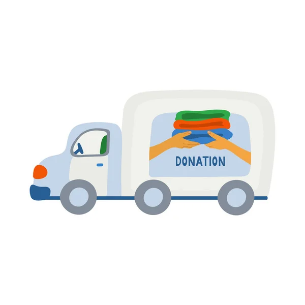 Camión Con Logotipo Caridad Servicio Recogida Donaciones Ilustración Vectorial Dibujada — Vector de stock