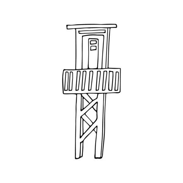 Torre Salva Vidas Estilo Doodle Ilustração Vetorial Desenhada Mão Tinta — Vetor de Stock