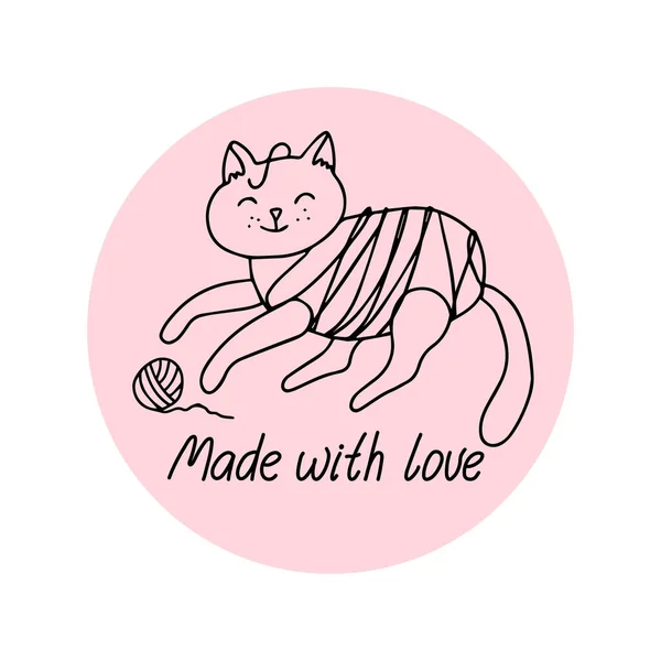 Aşk Etiketi Ile Yapılmış Yapımı Ikon Plik Dolanmış Bir Kedi — Stok Vektör