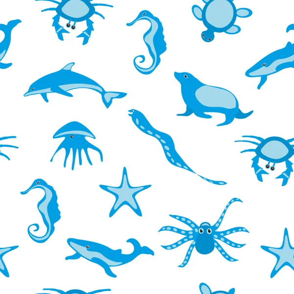 Padrão Sem Costura Com Criaturas Oceânicas Branco Ilustração Vetorial Polvo —  Vetores de Stock