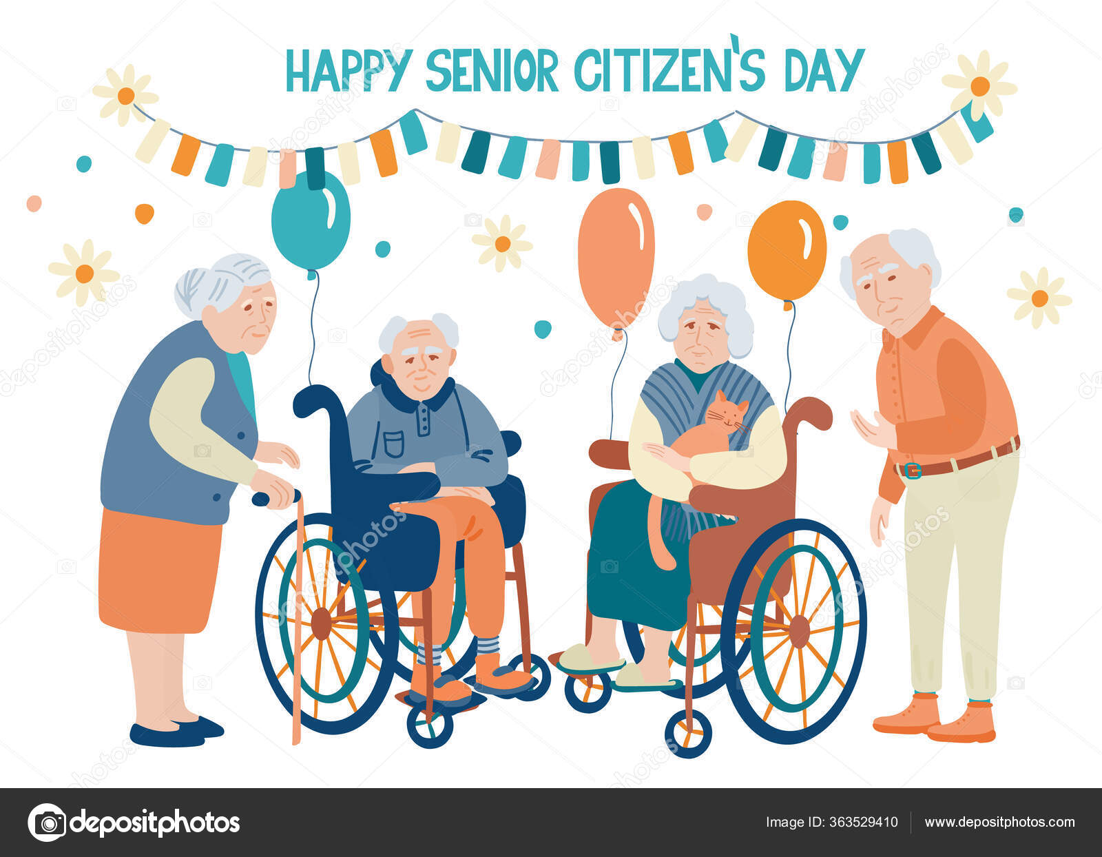 Happy Senior Citizens Day Lettering Vector Illustration Senior Men Women St...