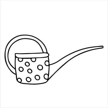 Sulama, karalama tarzında puantiyelerle süslenmiş uzun bir oluğa sahiptir. Beyaz arkaplanda siyah mürekkeple el çizimi vektör çizimi.