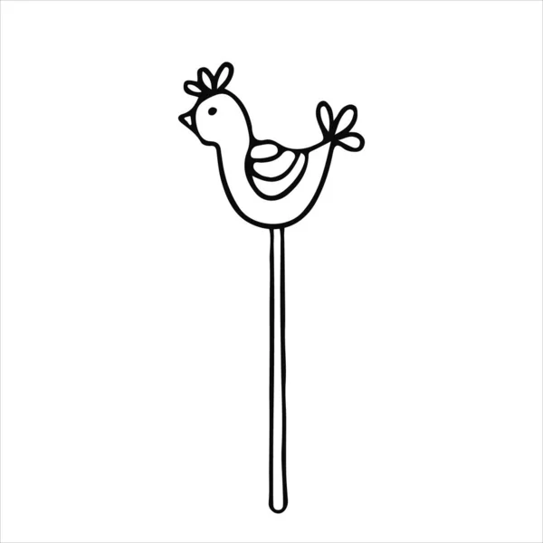 Figura Decorativa Galo Pau Estilo Doodle Ilustração Vetorial Desenhada Mão — Vetor de Stock