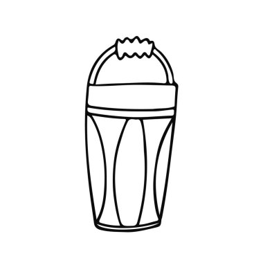 Süslerle süslenmiş bahçe kovası. Beyaz arkaplanda siyah mürekkeple el çizimi vektör çizimi. 