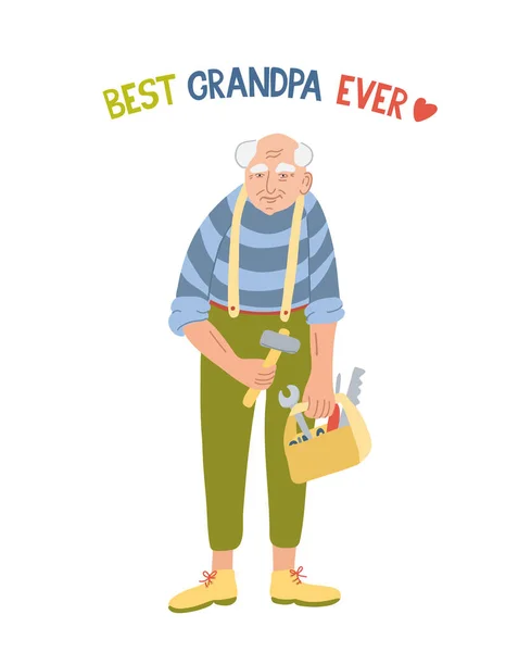 Mejor Abuelo Historia Letras Ilustración Vectorial Hombre Mayor Con Herramientas — Archivo Imágenes Vectoriales