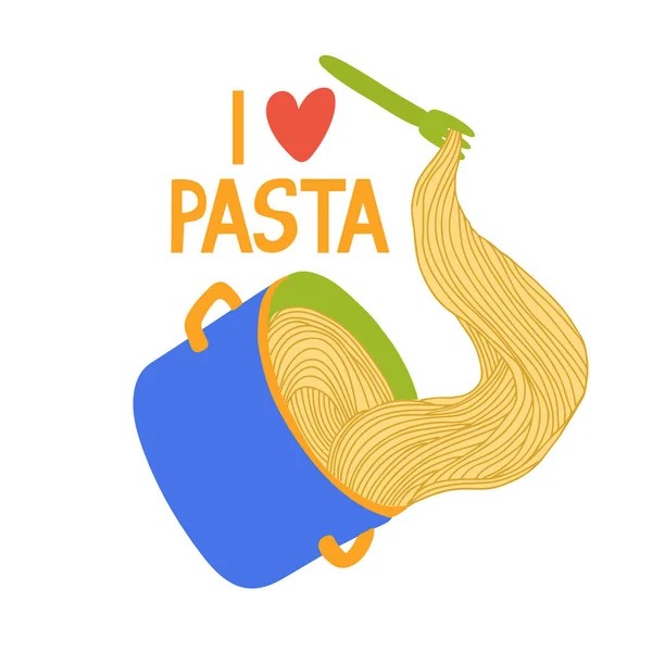 Encanta Pasta Letras Con Corazón Una Ilustración Plana Dibujada Mano — Archivo Imágenes Vectoriales