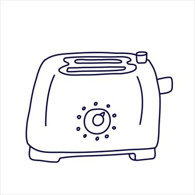 Karalama usulü tost makinesi. Beyaz arkaplanda siyah mürekkeple el çizimi vektör çizimi. 