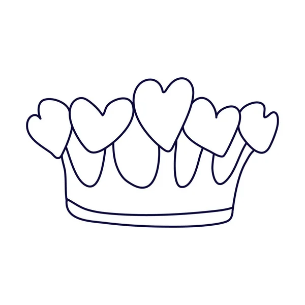 Fairytale Crown Decorated Hearts Doodle Style Hand Drawn Vector Illustration — Stock Vector