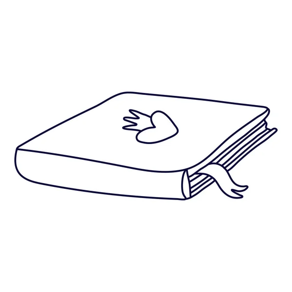 Simpatico Libro Fiabe Chiuso Decorato Con Cuore Corona Stile Doodle — Vettoriale Stock