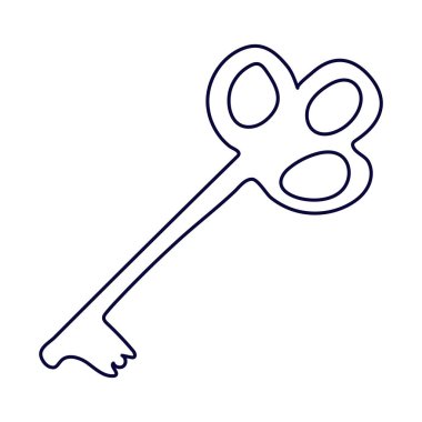 Karalama stilinde klasik anahtar. Beyaz arka planda siyah mürekkeple el çizimi vektör çizimi. Boyama kitabı için harika..