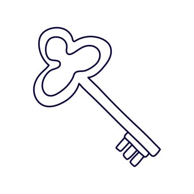 Karalama stilinde klasik anahtar. Beyaz arka planda siyah mürekkeple el çizimi vektör çizimi. Boyama kitabı için harika..