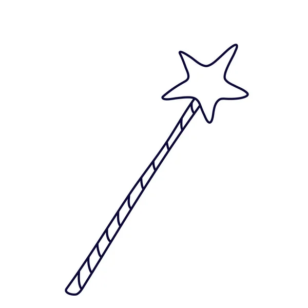 Varinha Mágica Decorada Com Estrela Estilo Doodle Ilustração Vetorial Desenhada — Vetor de Stock