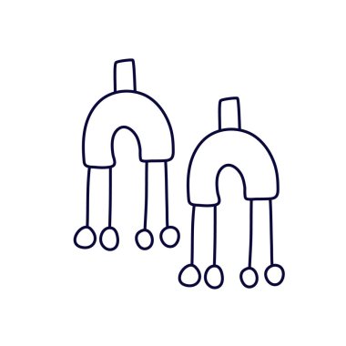 Karalama tarzında antik avize küpeler. Beyaz arka planda siyah mürekkeple el çizimi vektör çizimi. Boyama kitabı için harika..