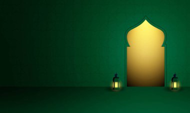 Fenerli ve İslami Süslemeli Ramazan Kareem 'in vektör grafiği.
