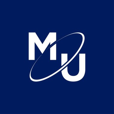 MU harfi mavi arka planda daire şeklinde kesilmiş. Logo Tasarımı. 
