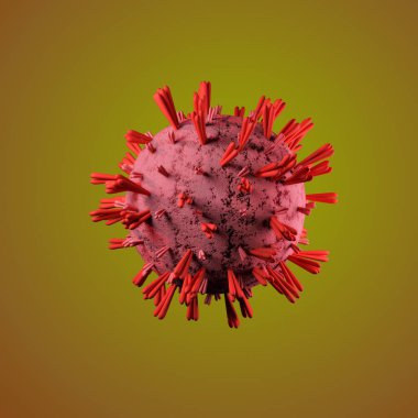 Coronavirus covid-19 3 boyutlu hücre sarı arka planda izole edildi.