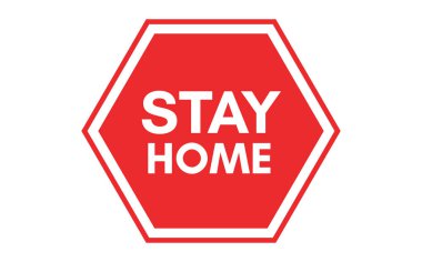 Evde kal. Coronavirus 'a karşı kampanya, covid-19, 2019-ncov. Parmak izi ve pul afişi. İleti beyaz arkaplanda izole edildi.