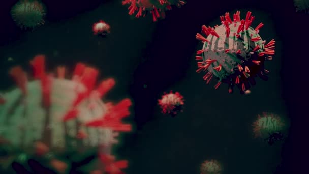 Coronavirus Covid Celler Realistisk Animation Pandemiskt Virus Biologisk Fara Mörkblå — Stockvideo