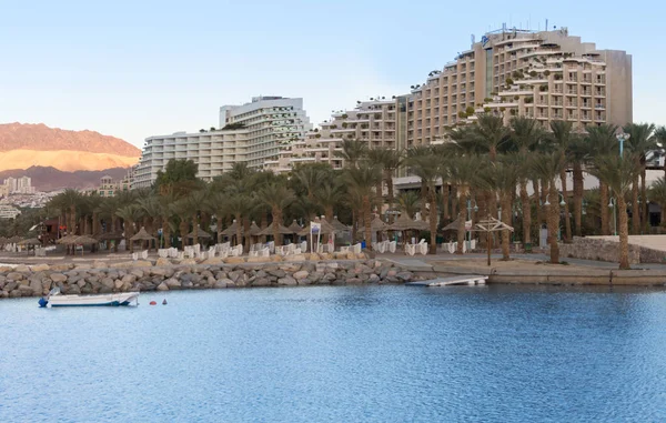 Hotel resort area of the Eilat at at sunrise — стоковое фото